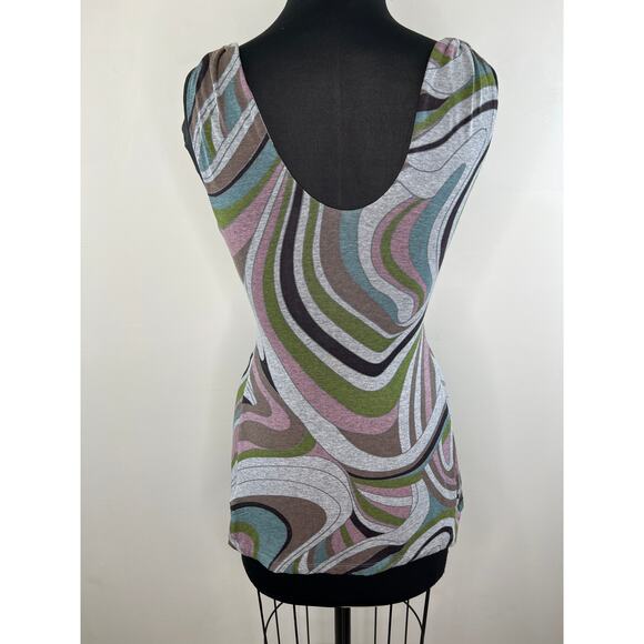 SKY Abstract Print Twist Shoulder Plunging V Neck Women's Belted Tunic Size M - Picture 5 of 7
